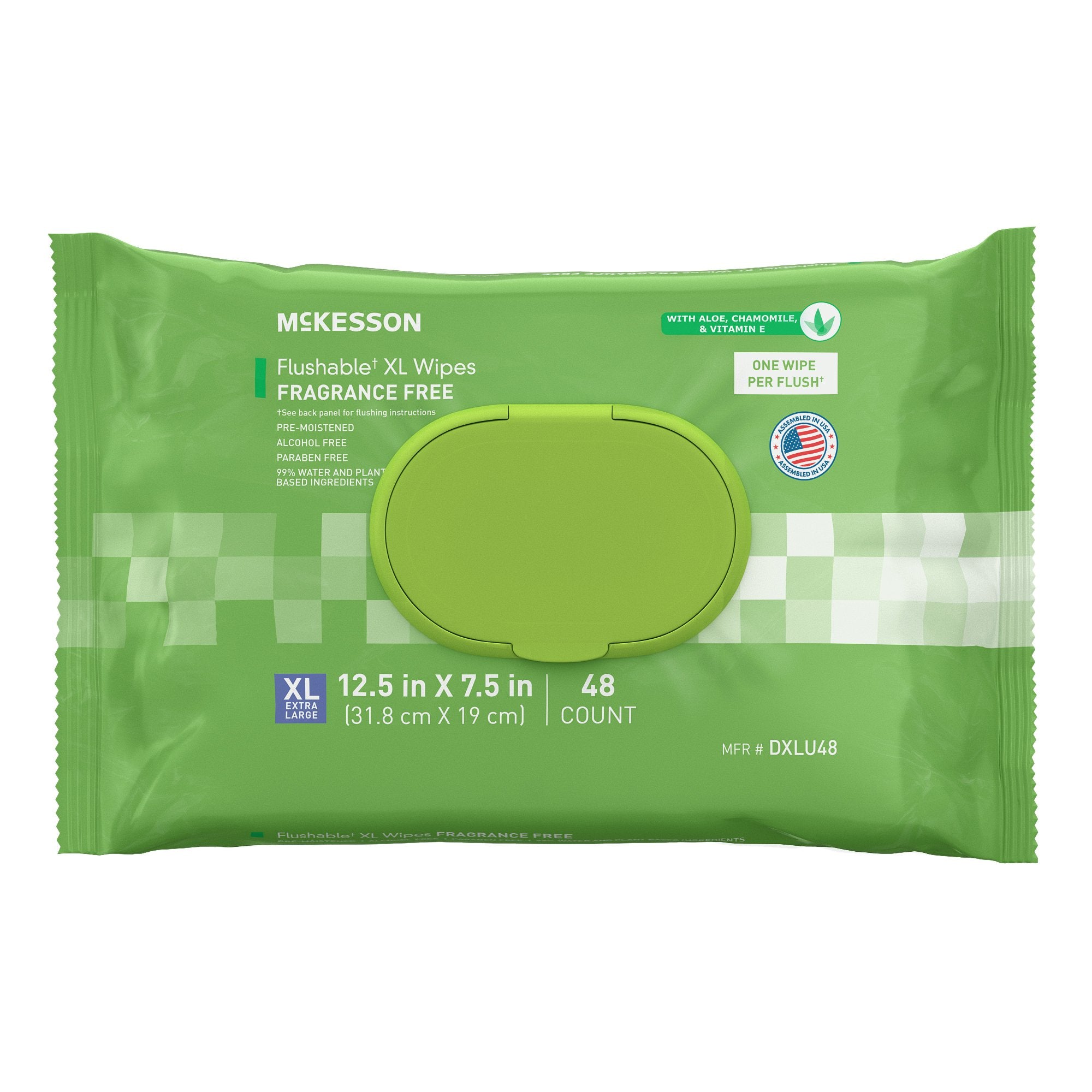 McKesson XL Flushable Unscented Wipes – Plant-Based, Gentle & Travel-Friendly (48 Per Pack)