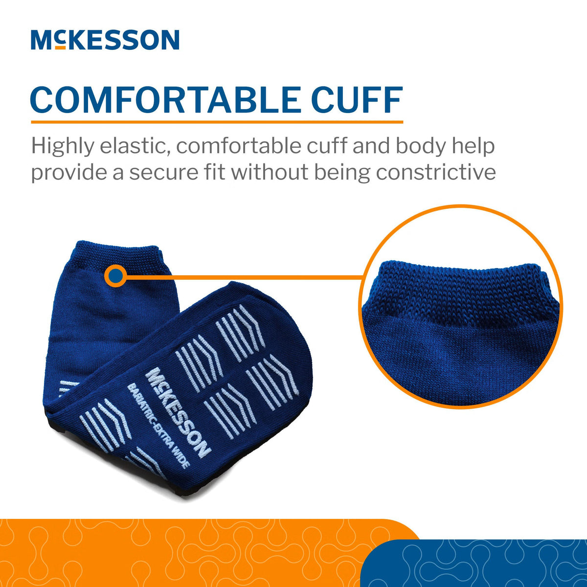 McKesson Adult Bariatric X-Wide Double Imprint Royal Blue Slipper Socks - Comfortable Cuff detail showing highly elastic secure fit without constriction
