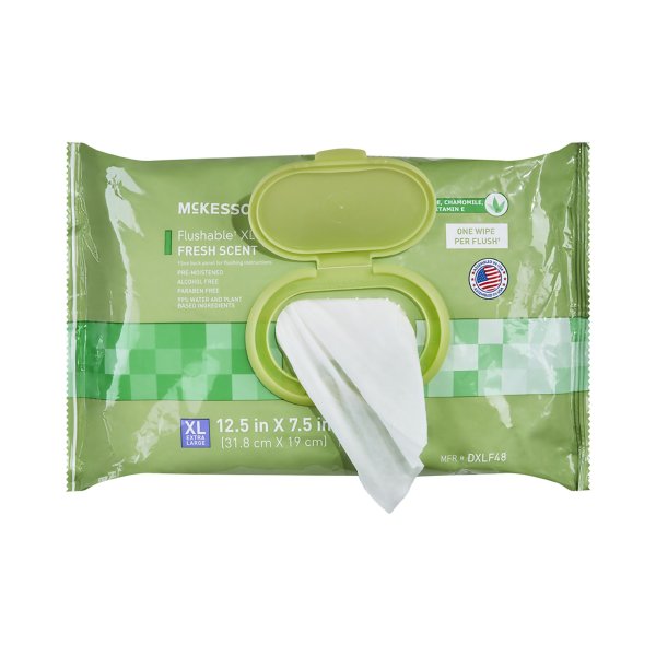 McKesson XL Flushable Scented Wipes – Plant-Based, Gentle & Travel-Friendly (48 Per Pack)