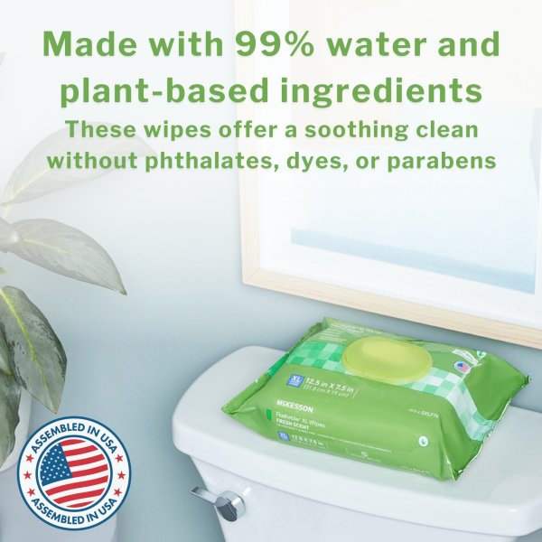 McKesson XL Flushable Scented Wipes – Plant-Based, Gentle & Travel-Friendly (48 Per Pack)
