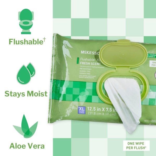 McKesson XL Flushable Scented Wipes – Plant-Based, Gentle & Travel-Friendly (48 Per Pack)