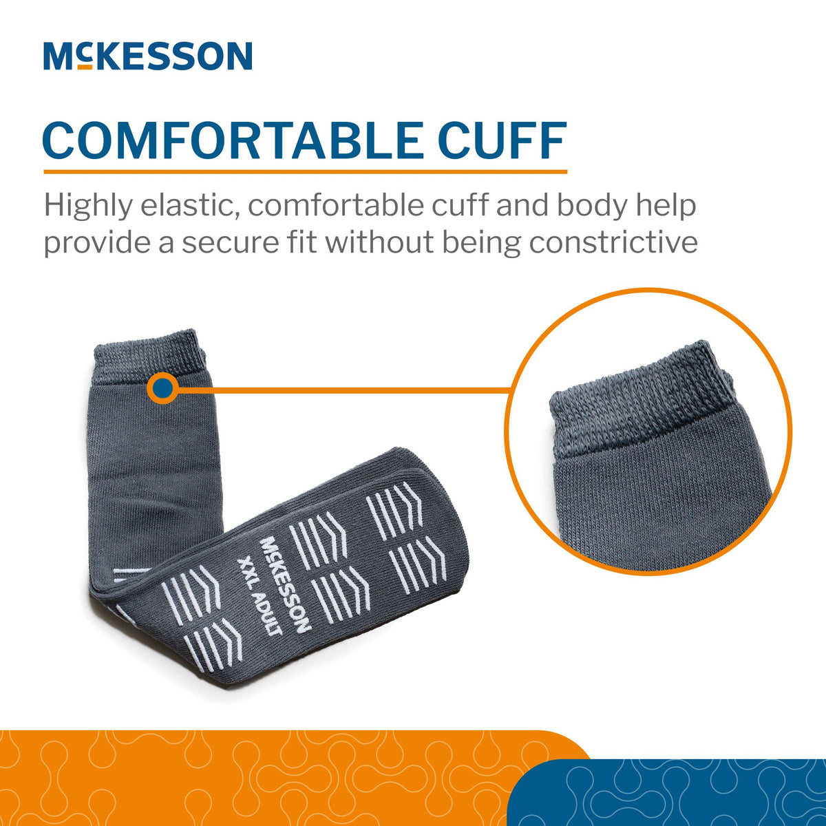 McKesson Adult XXL Gray Slipper Socks - Comfortable Cuff detail showing highly elastic secure fit without constriction