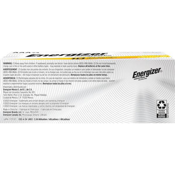 Energizer Industrial Alkaline C Batteries, 1.5 Volt, EN93 (1 Case of 72)