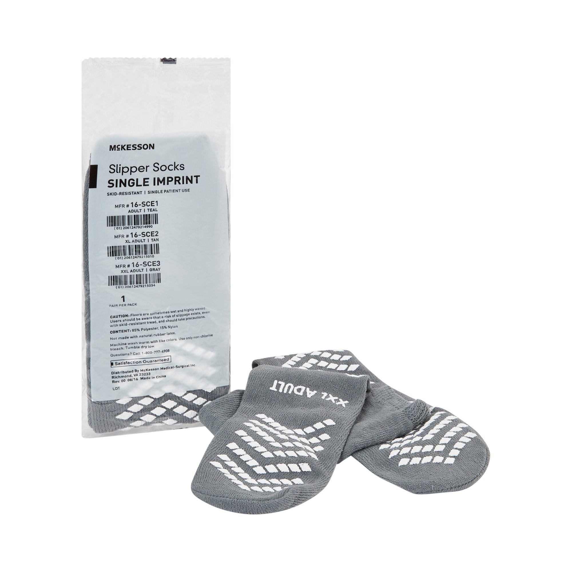 Slipper Socks McKesson Unisex Adult 2X-Large Single Tread Single Patient Use Gray
