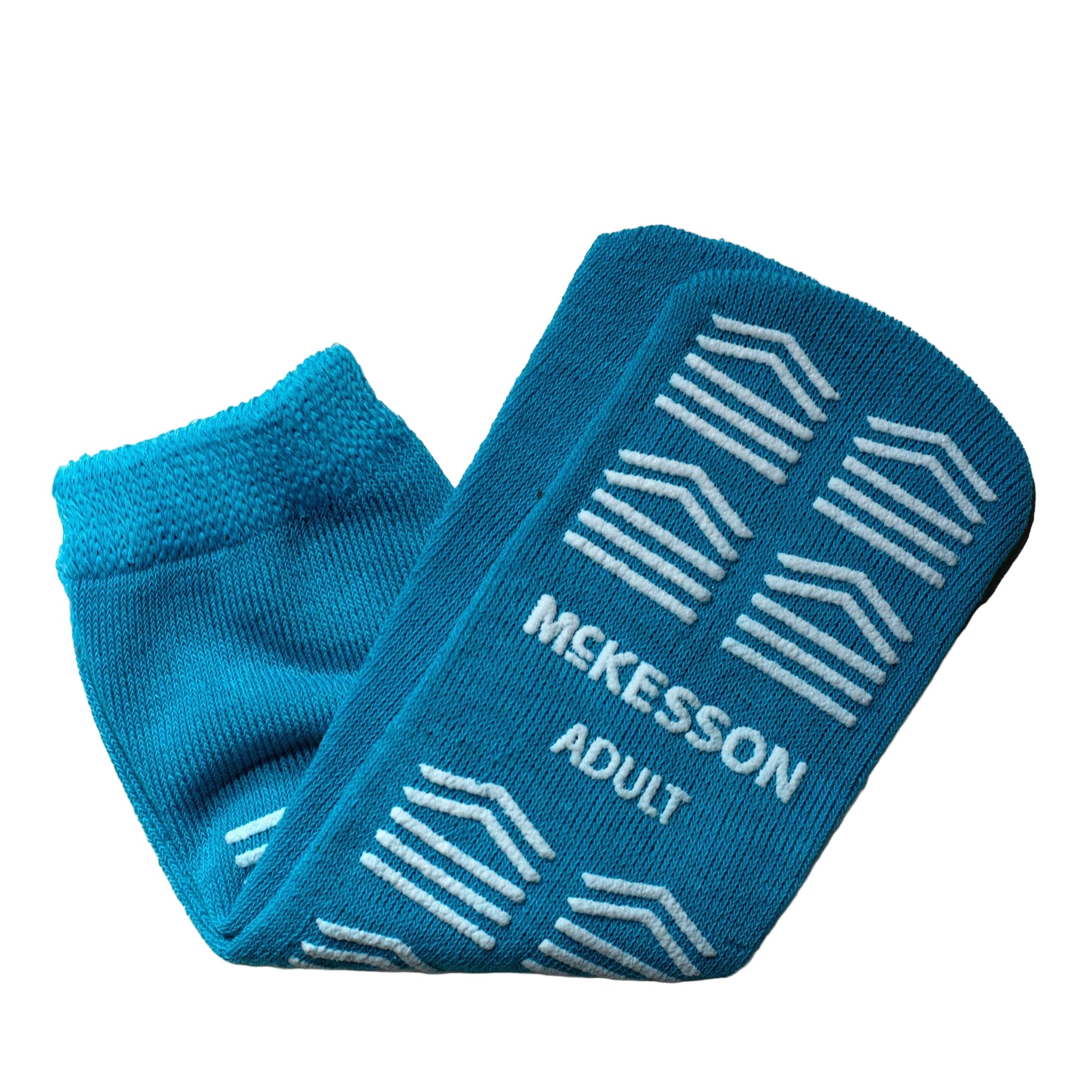 Teal McKesson unisex adult large slipper socks with single tread for patient safety and comfort
