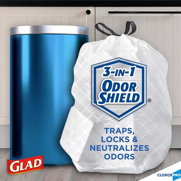 Glad ForceFlex Tall Kitchen 13 Gal Drawstring Trash Bag, 0.95 mil. 100 Per BX