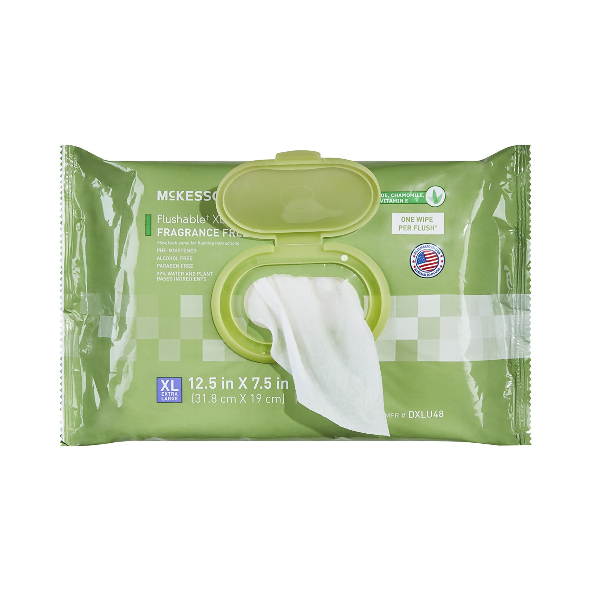 McKesson XL Flushable Unscented Wipes – Plant-Based, Gentle & Travel-Friendly (48 Per Pack)