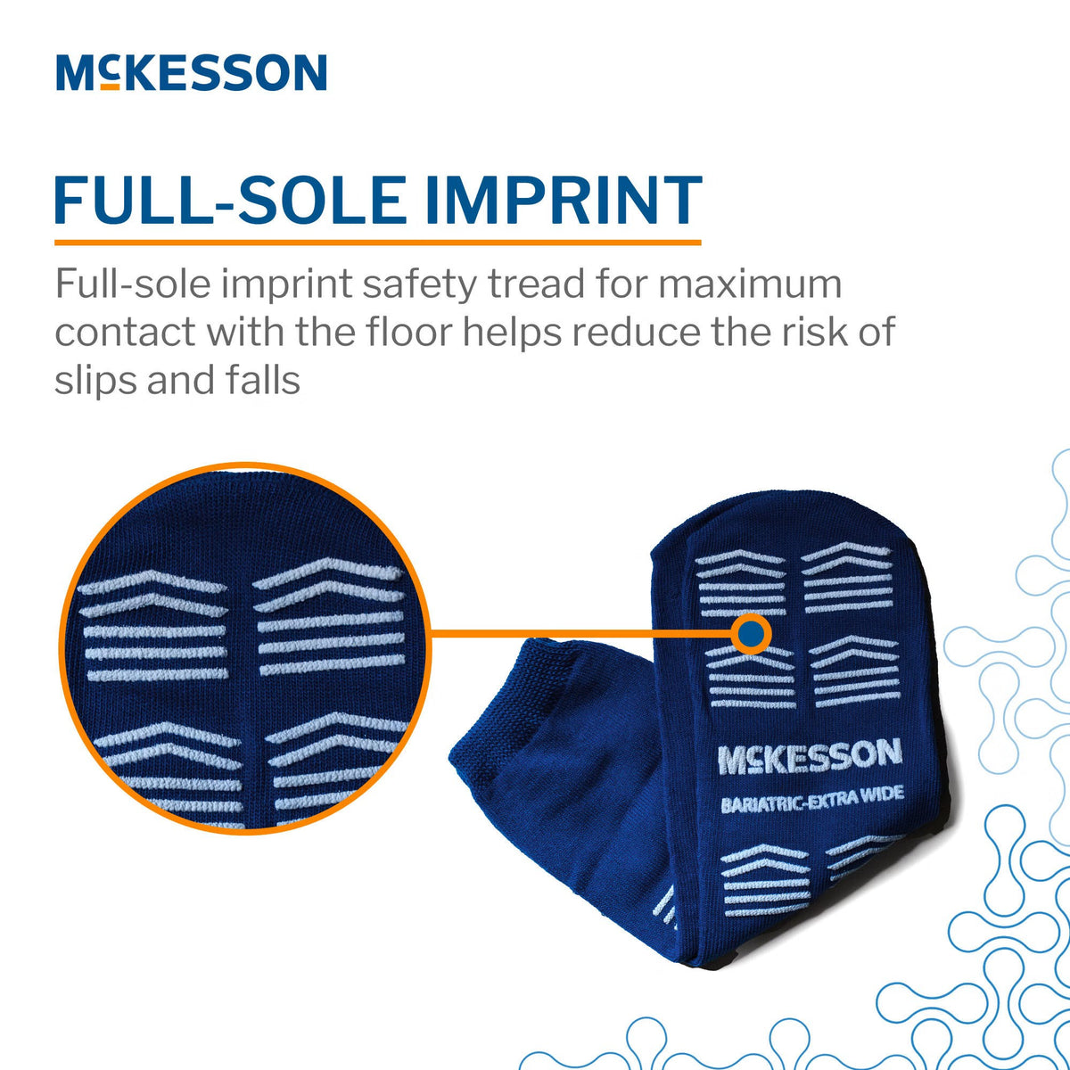 McKesson Adult Bariatric X-Wide Double Imprint Royal Blue Slipper Socks - Full-Sole Imprint safety tread close-up for maximum contact and slip and fall prevention