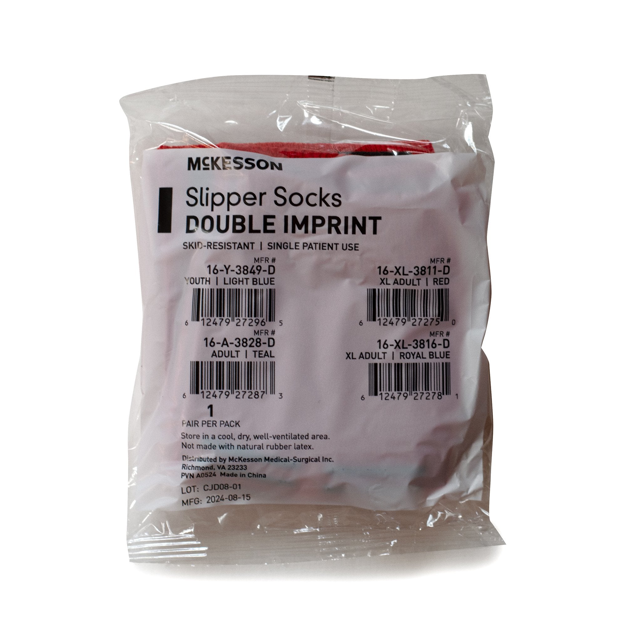 McKesson Slipper Socks Unisex Adult X-Large, Red, 1 Pair (16-XL-3811-D)