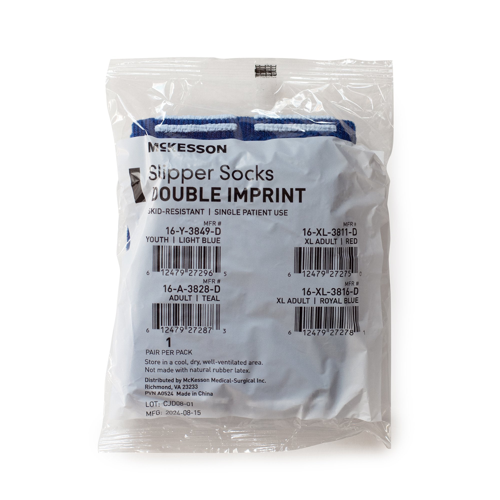 McKesson Slipper Socks, Adult X-Large, Double Imprint, Royal Blue, 1 PR, 16-XL-3816-D