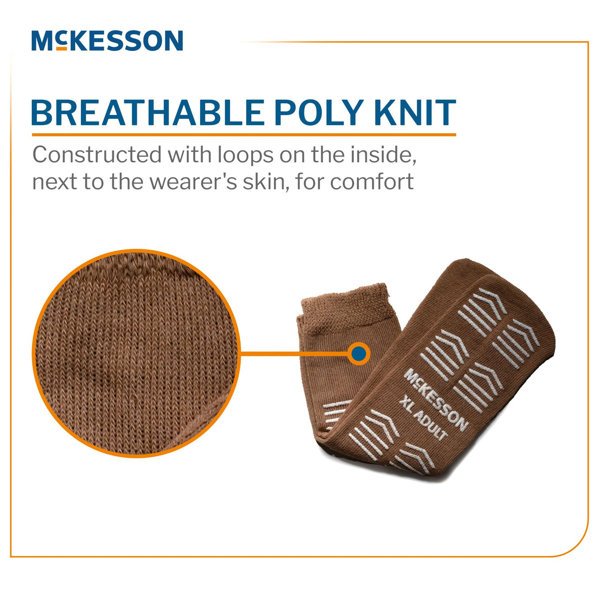 McKesson Adult XL Tan Slipper Socks - Breathable Poly Knit interior loop construction for comfort next to skin