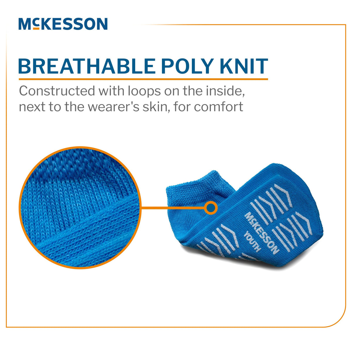 McKesson Youth Blue Slipper Socks - Breathable Poly Knit interior loop construction for comfort next to skin