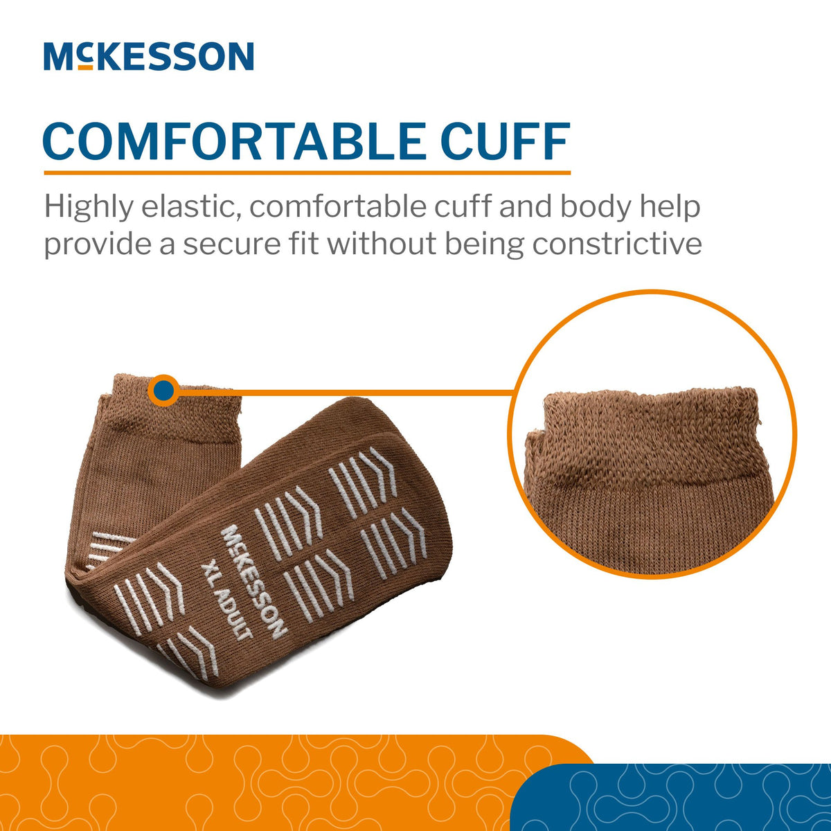 McKesson Adult XL Tan Slipper Socks - Comfortable Cuff detail showing highly elastic secure fit without constriction