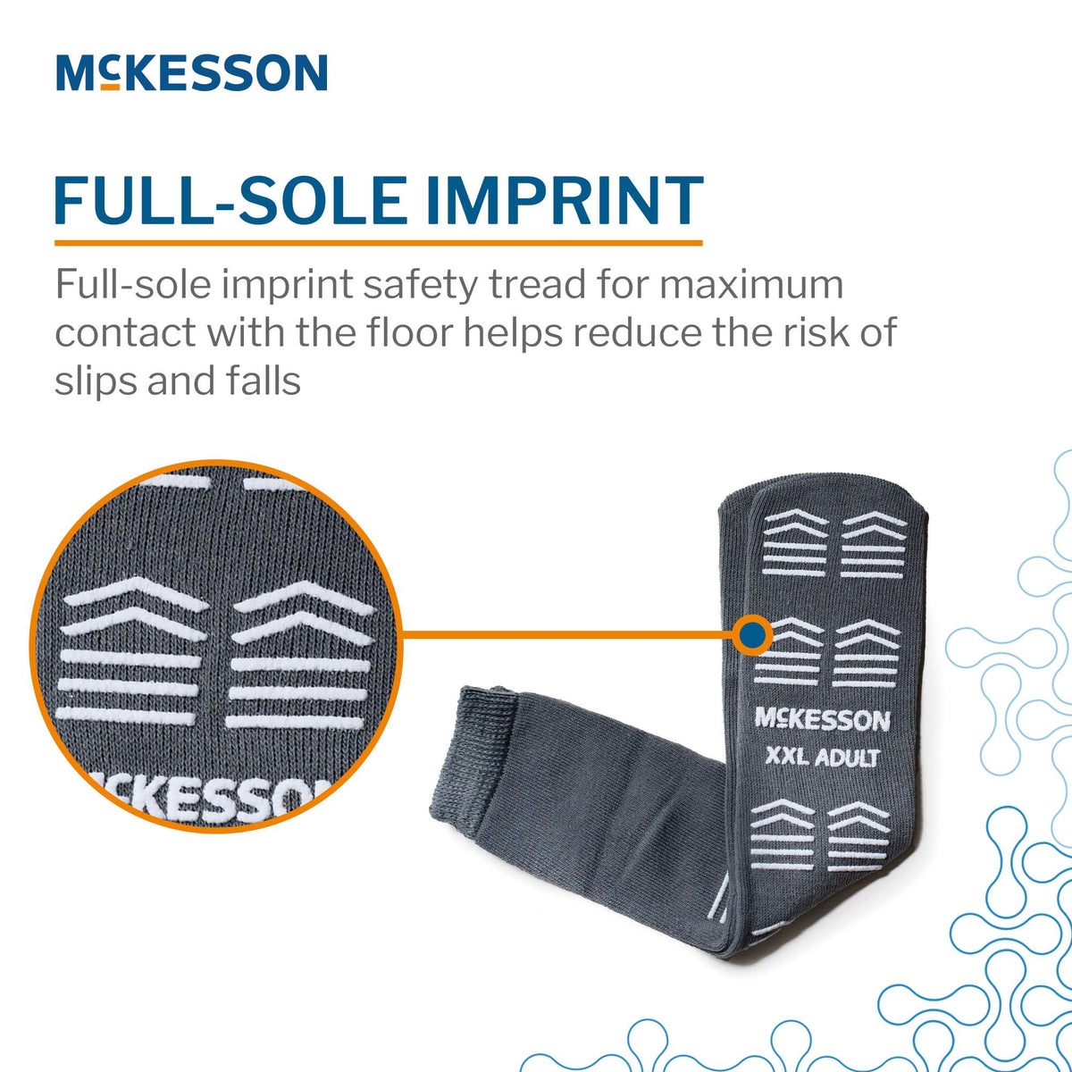 McKesson Adult XXL Gray Slipper Socks - Full-Sole Imprint safety tread close-up for maximum slip resistance and fall prevention