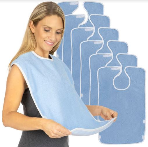 Blue Adult Bibs for protection of food, splashes, and makeup to clothes