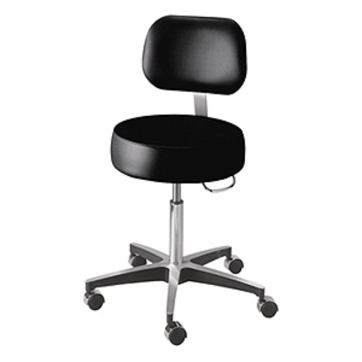 Pneumatic Exam Stool with 15' Wide Seat, Black ABS Plastic Base and Backrest