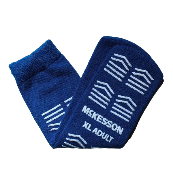 McKesson Unisex Adult X-Large Slipper Socks with Double Tread – Royal Blue