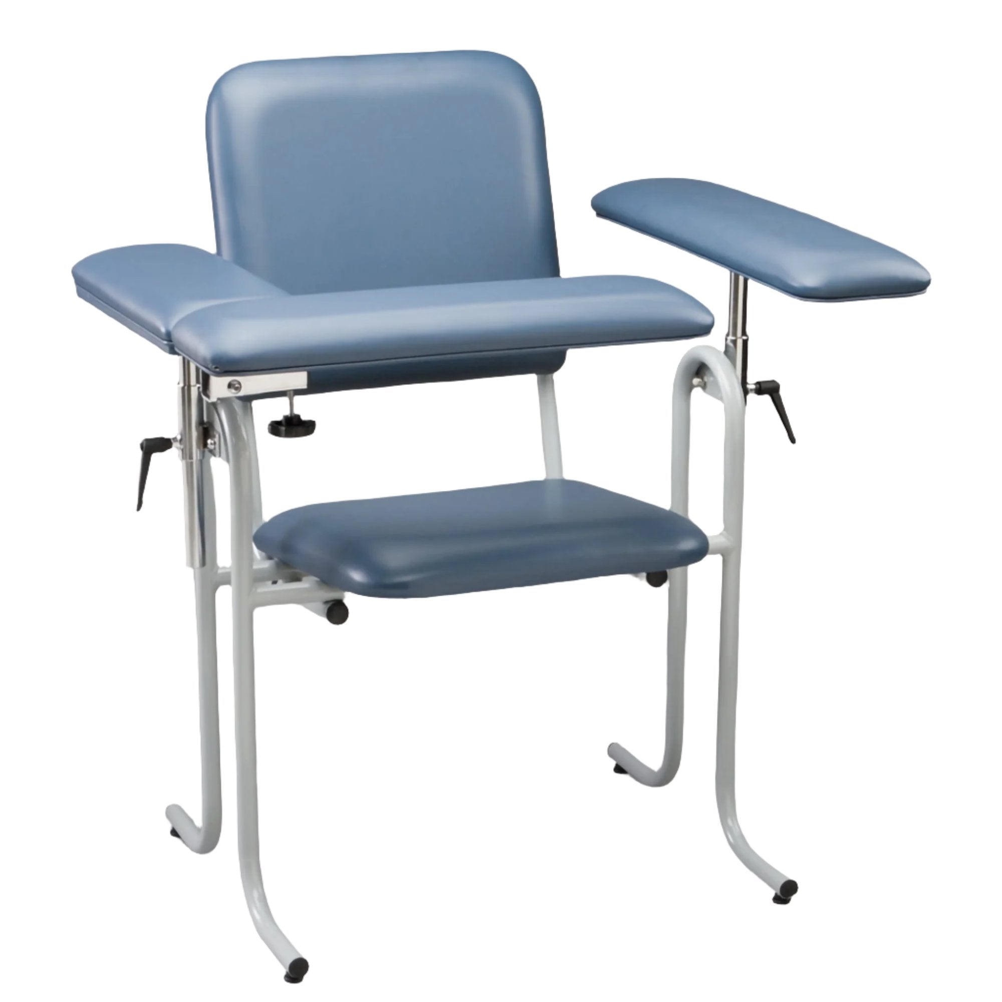 The durable solid steel frame, robust weight capacity, and adjustable levelers on all four chair legs help improve strength and stability. 