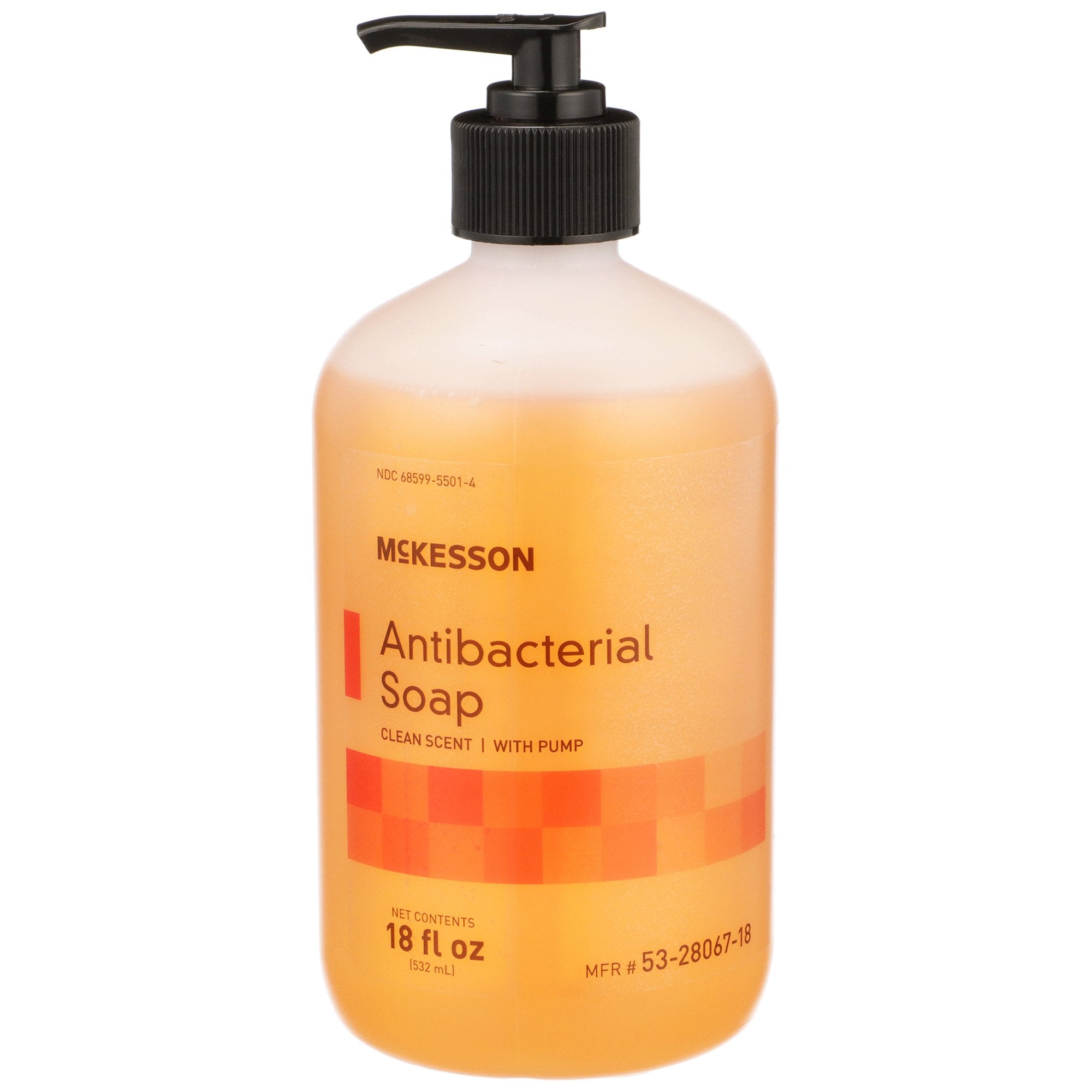 McKesson Antibacterial Liquid Hand Soap - 18 oz Pump Bottle Clean Scent
• 	McKesson Hand Soap Case Pack - 12 Bottles
• 	Benzethonium Chloride Antibacterial Soap for Healthcare Settings