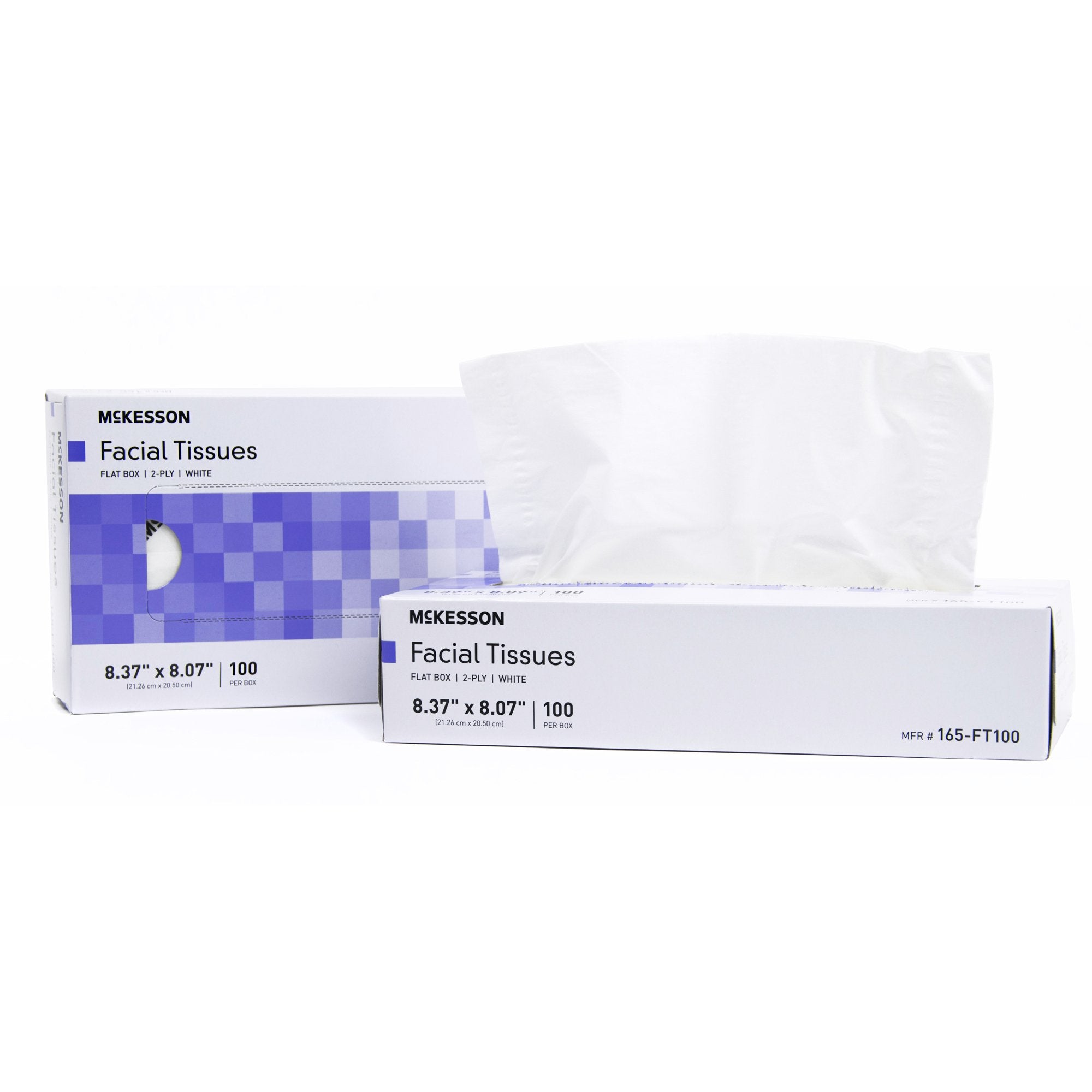 Soft white McKesson 2‑ply tissue being pulled from embossed box.