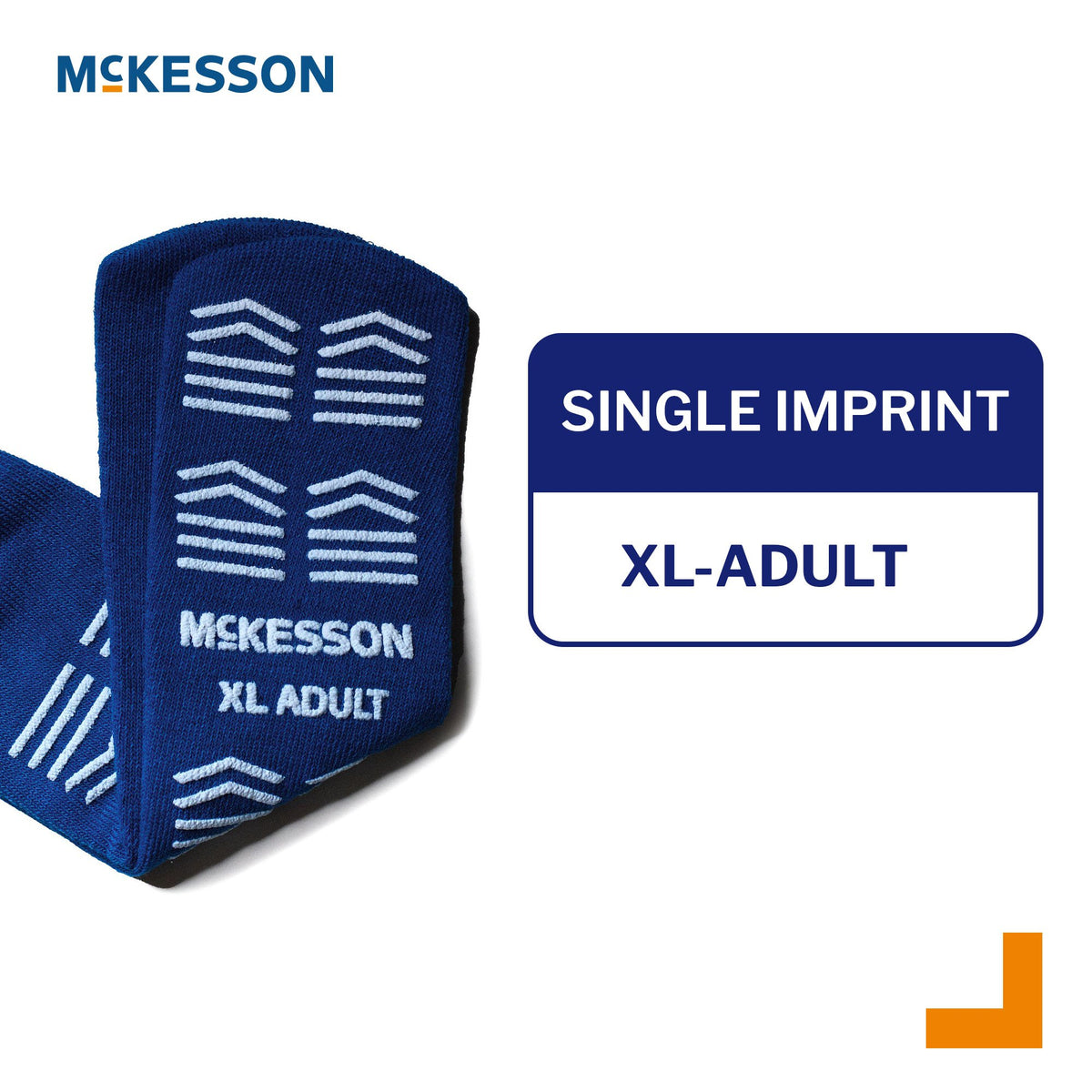 McKesson Adult XL Royal Blue Slipper Socks - Single Imprint XL Adult Ankle High showing non-slip tread sole pattern