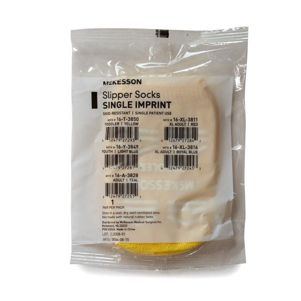 Slipper Socks McKesson Unisex Toddler Single Tread Single Patient Use Yellow